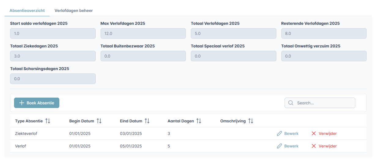 Absentie beheer Tax Sr